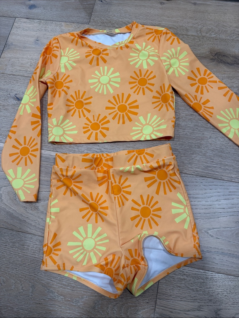 Neon Sunburst Orange Swim Suit Cropped Long Sleeve Top